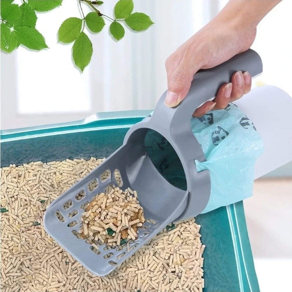 Cat Litter Scoop with Attached Waste Caddy 2-in-1 Detachable Sifter and bags new